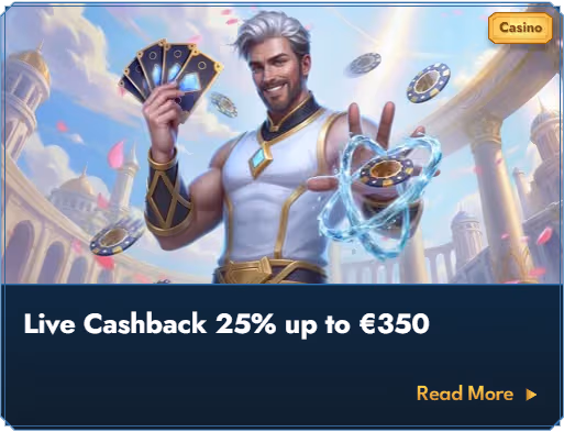 Banner för Casea Casino cashback på live casino